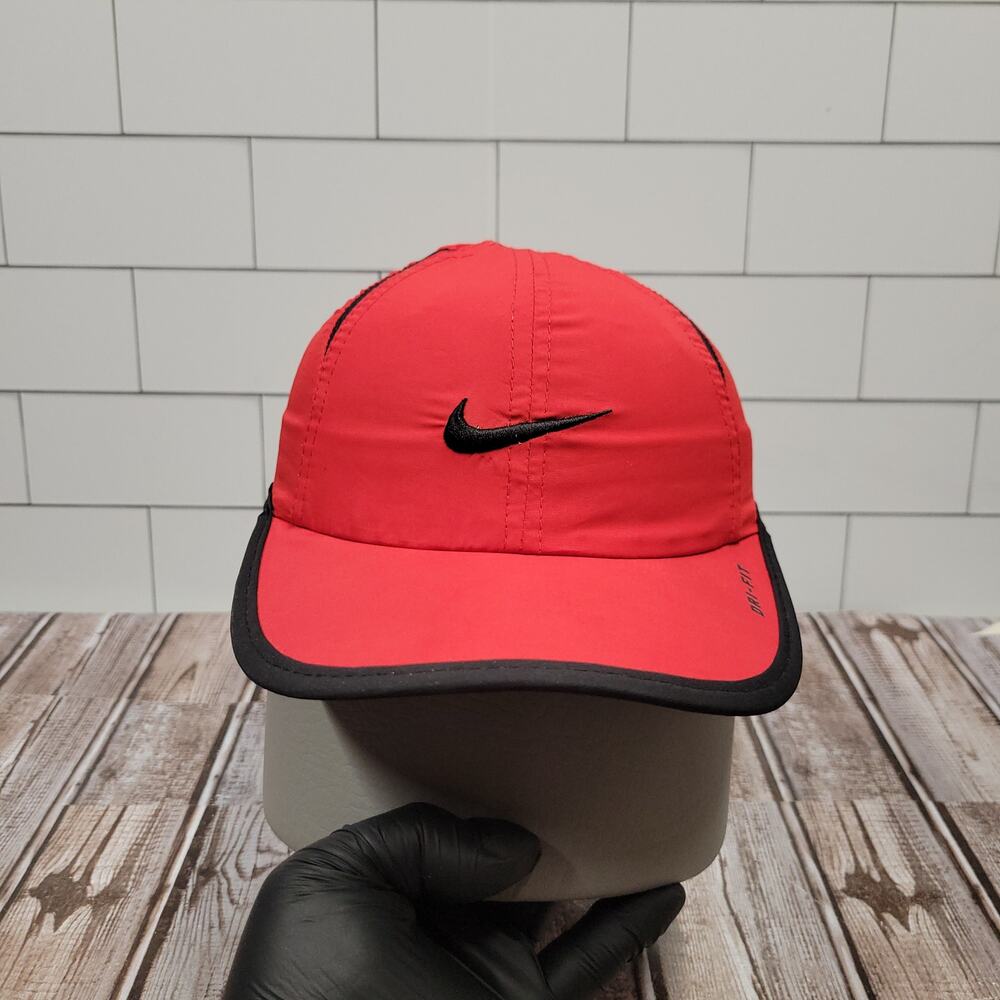 Nike Dri-FIT Running Hat Red Black Adjustable Lightweight Athletic Cap